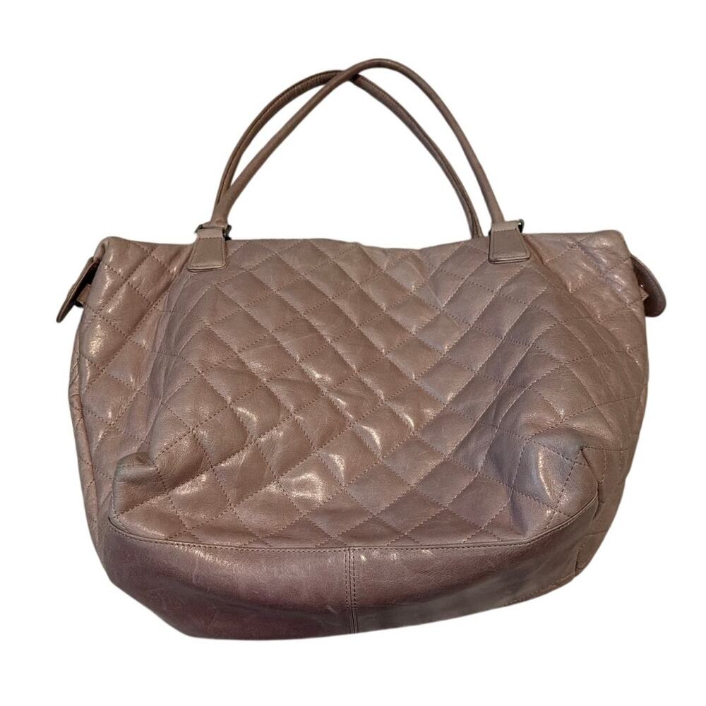 Vintage HOBO International Quilted Glazed Leather Shoulder Tote Bag Blush Pink